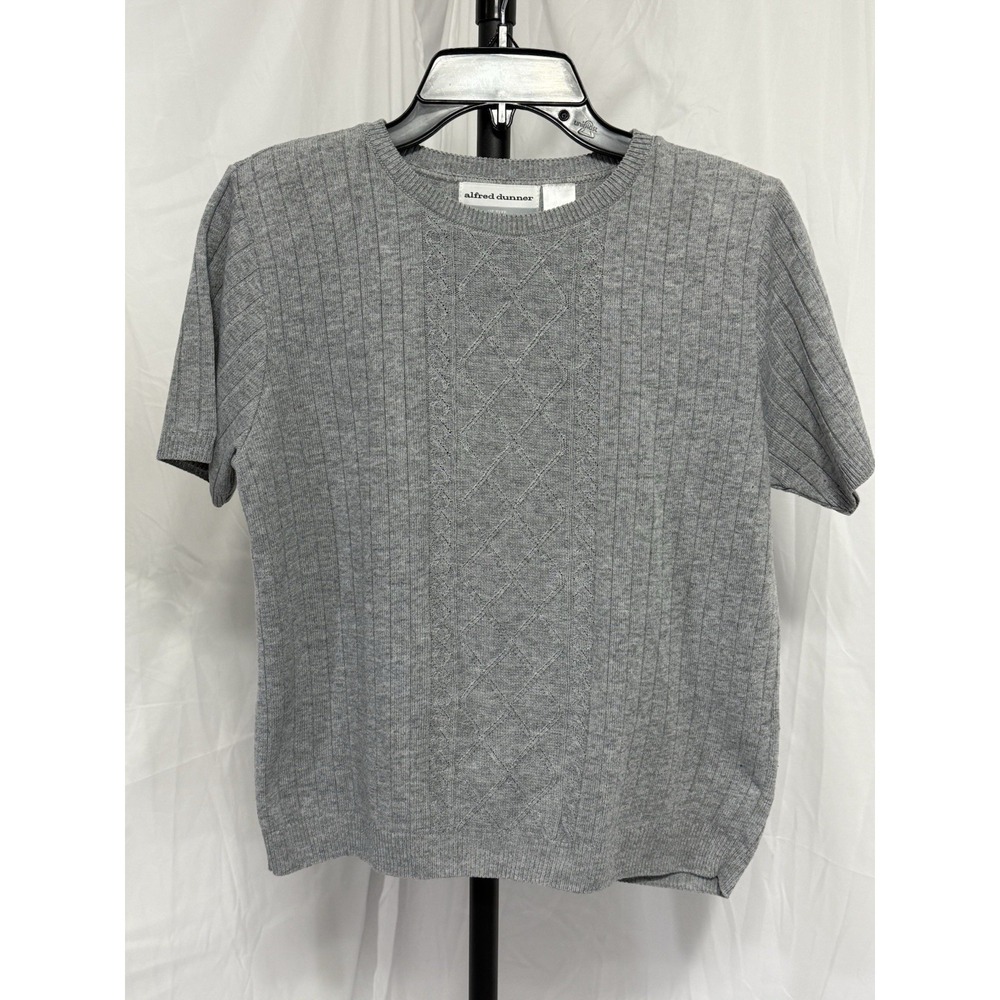 Alfred Dunner PL Grey Silver Cable Knit Petite Glitzy Party NYE Sweater‎